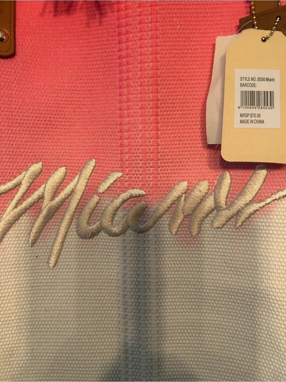 Tote Bag. Lucky7 Brand Pink & White 'Miami' Ombre Tote Bag with Fringe